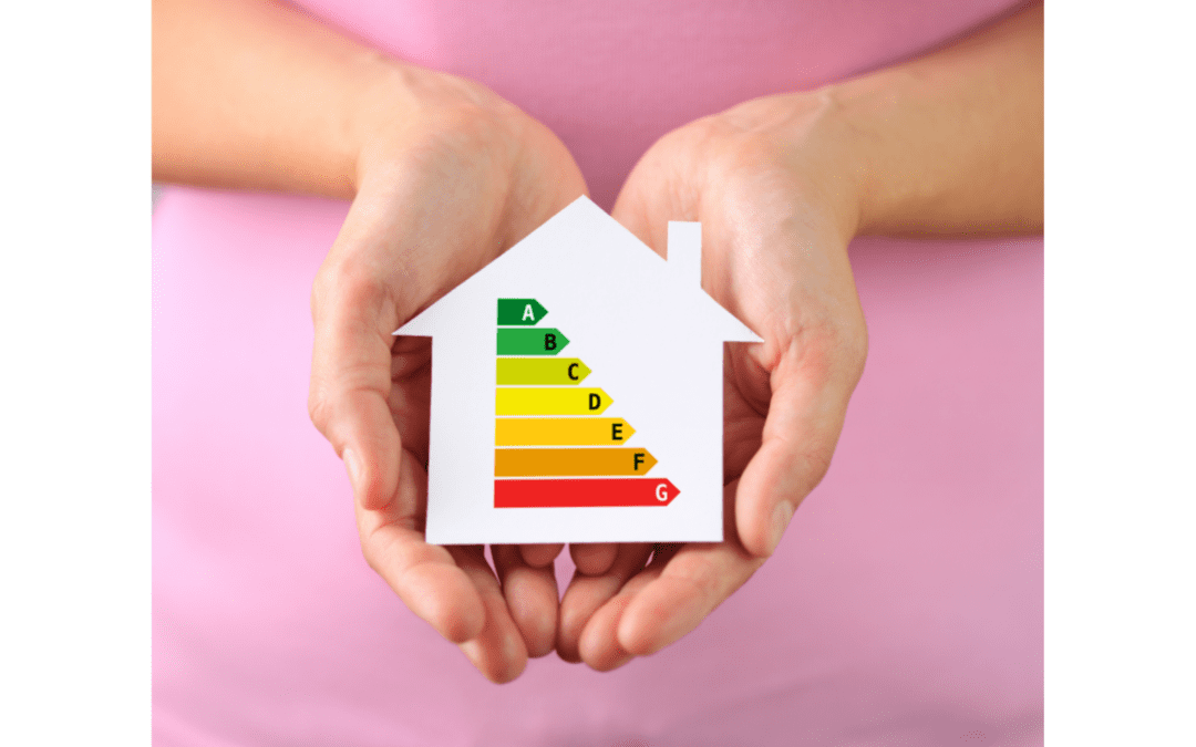 Hands holding a house shaped energy chart