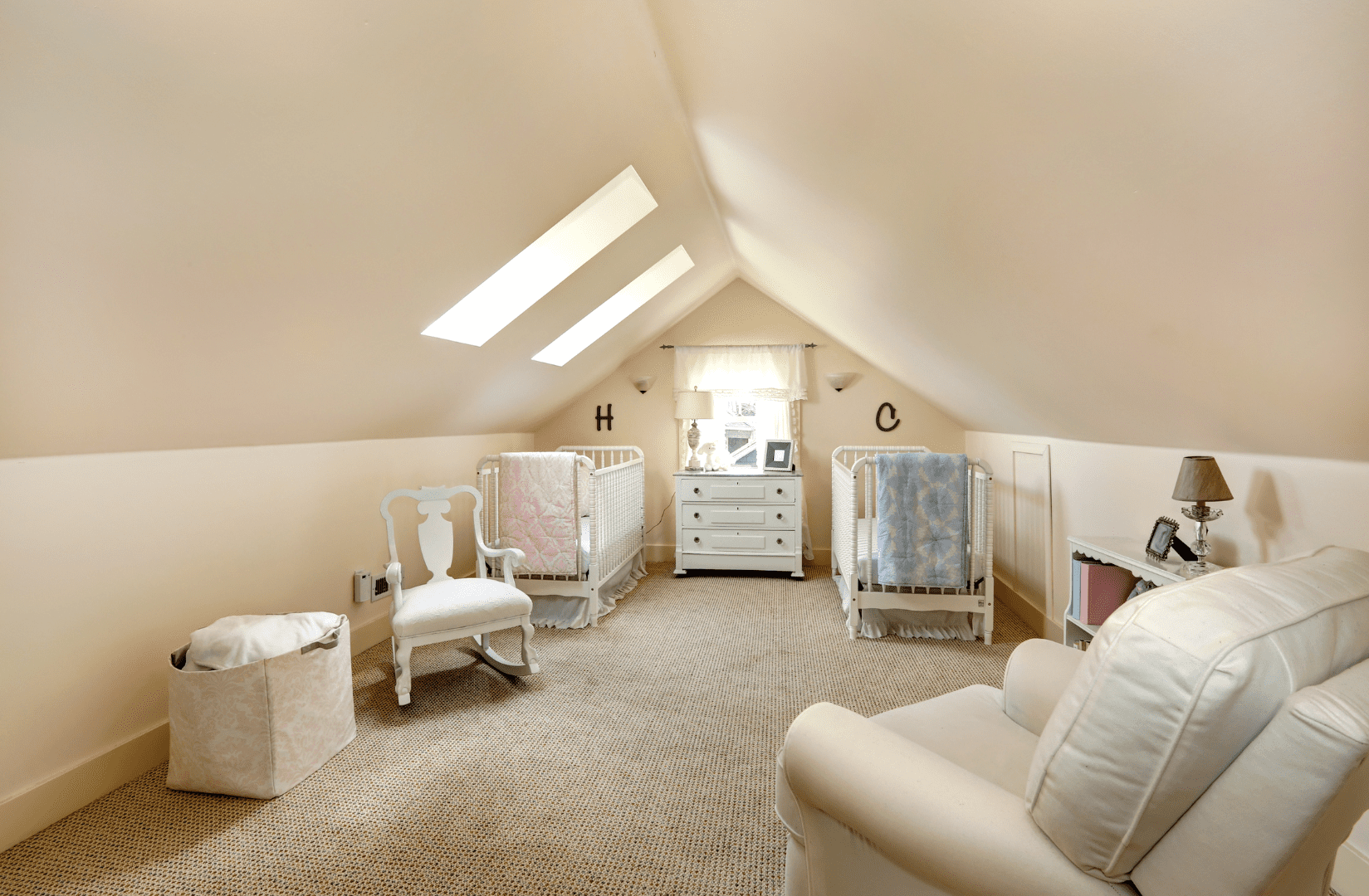 Actic bedroom with skylights