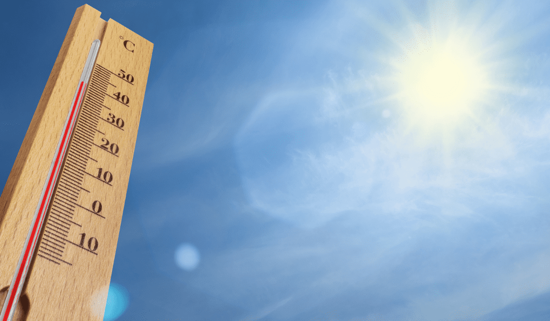 image of a thermometer with the sun in the background